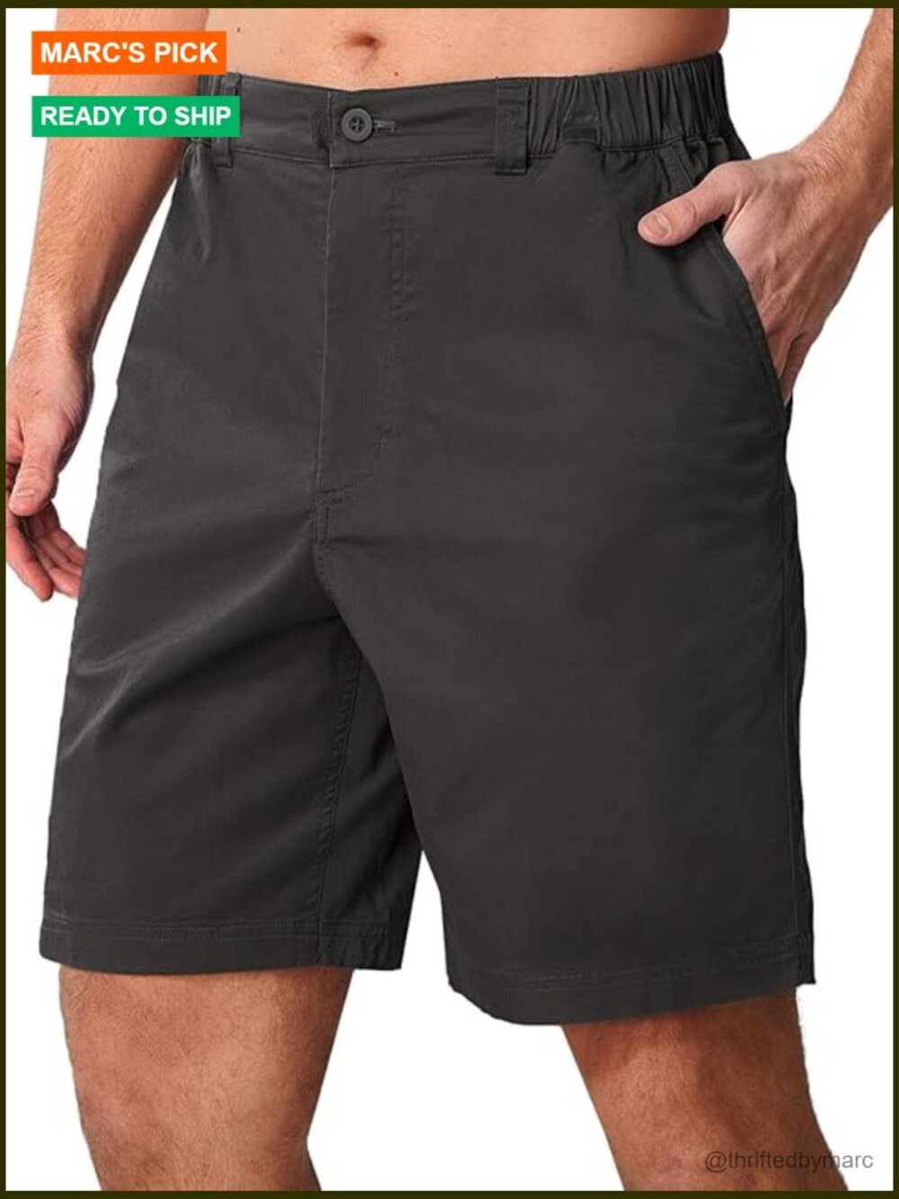 Men's 9-Inch Inseam Cotton Flat Front Shorts with Elastic Waist and
